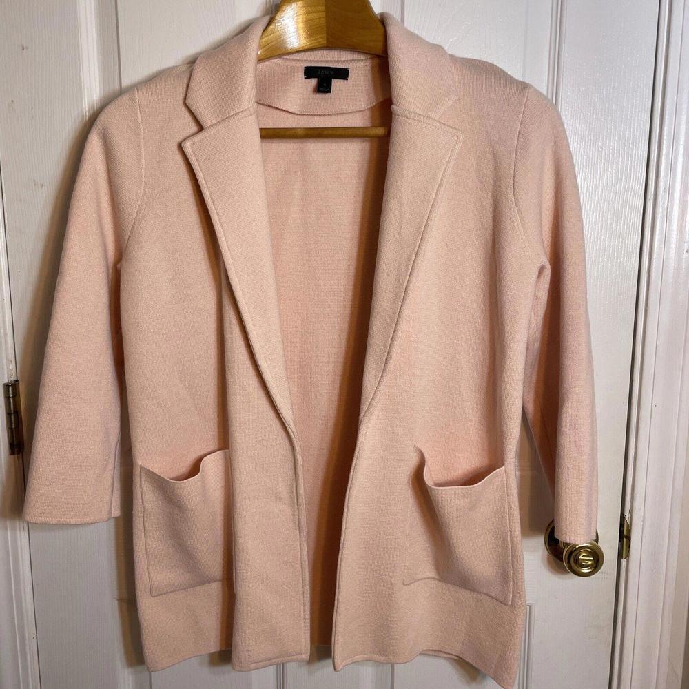 J Crew 365 Sophie Pink Open Front Sweater Blazer Merino Wool Blend Women's Sz Sm